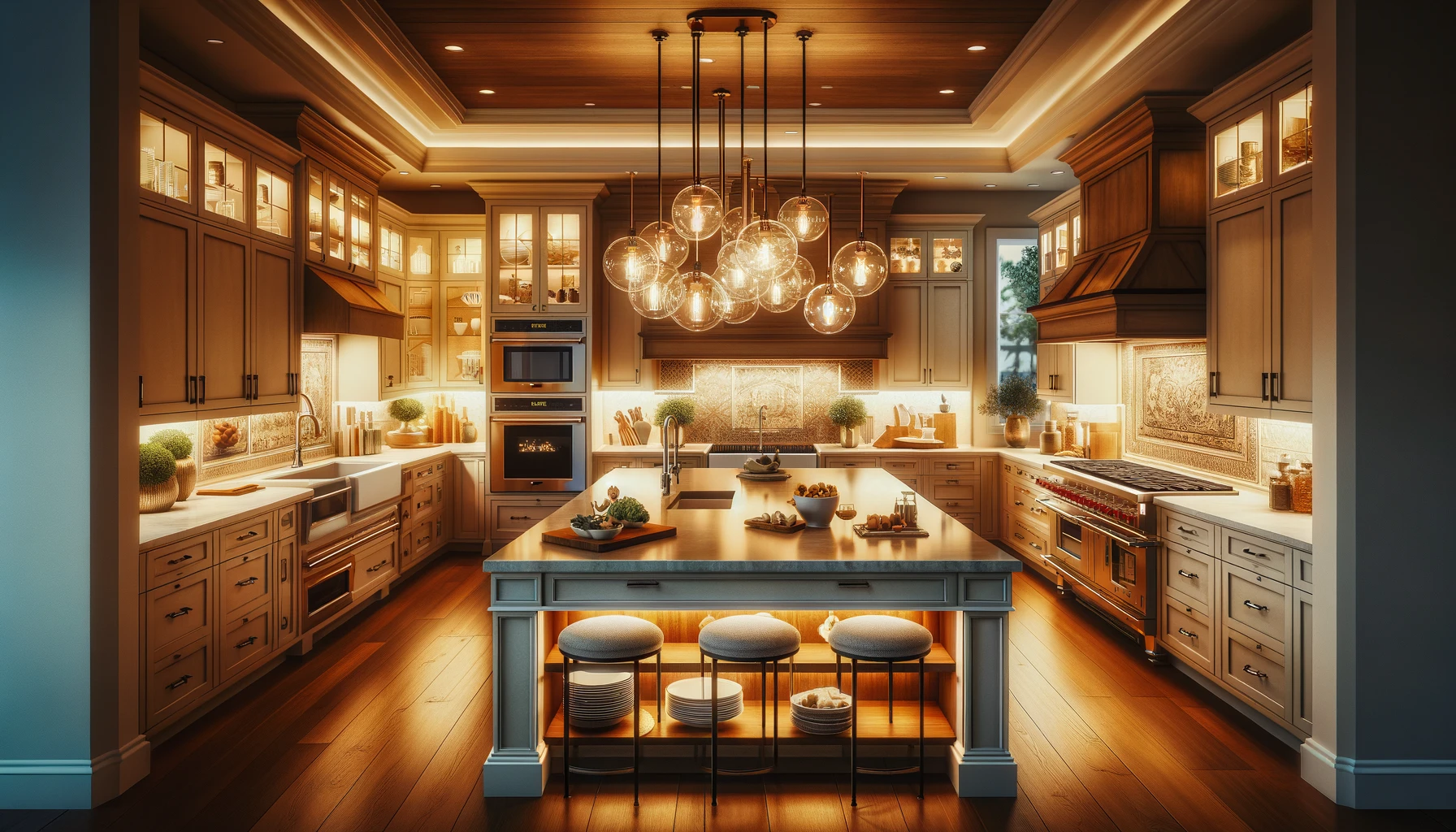 Visualize a Copperas Cove kitchen under the soft, warm glow of sophisticated lighting solutions.