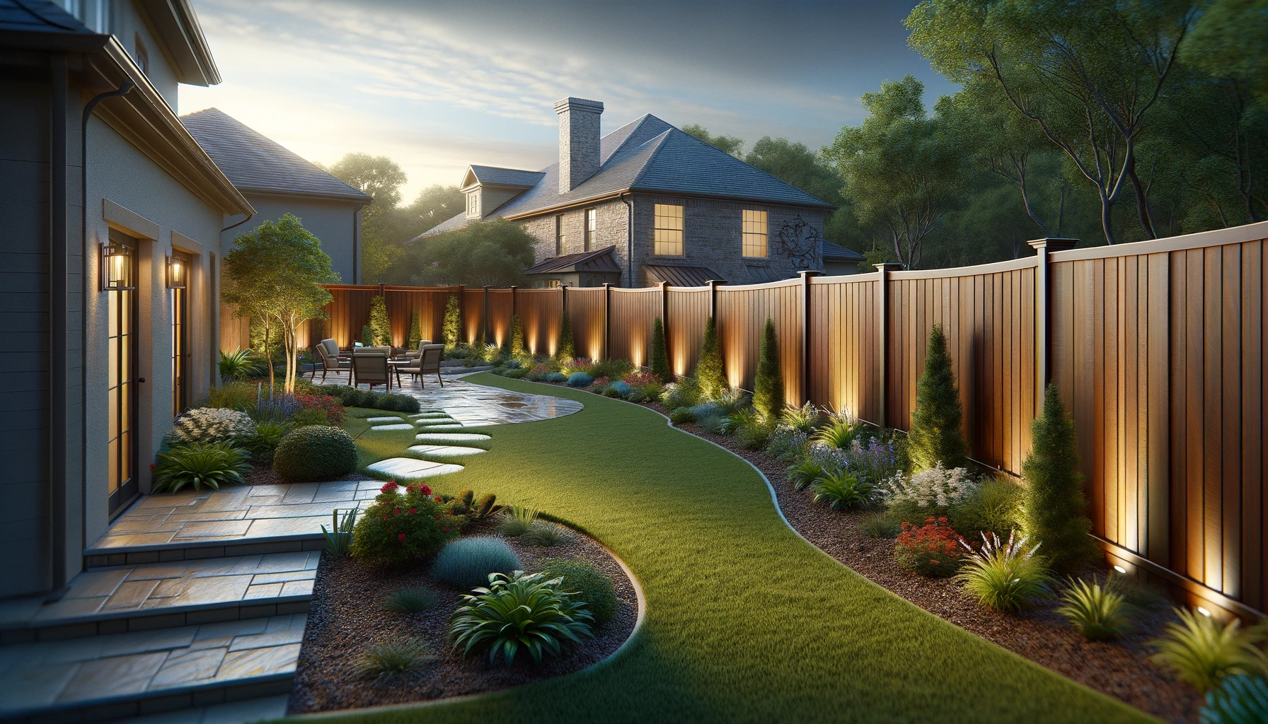 a beautifully landscaped backyard in Copperas Cove, enhanced by a newly installed privacy fence that elegantly frames