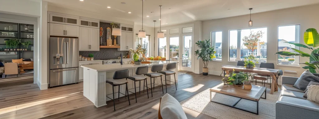 a modern kitchen with stylish fixtures and a spacious island in a newly remodeled home.