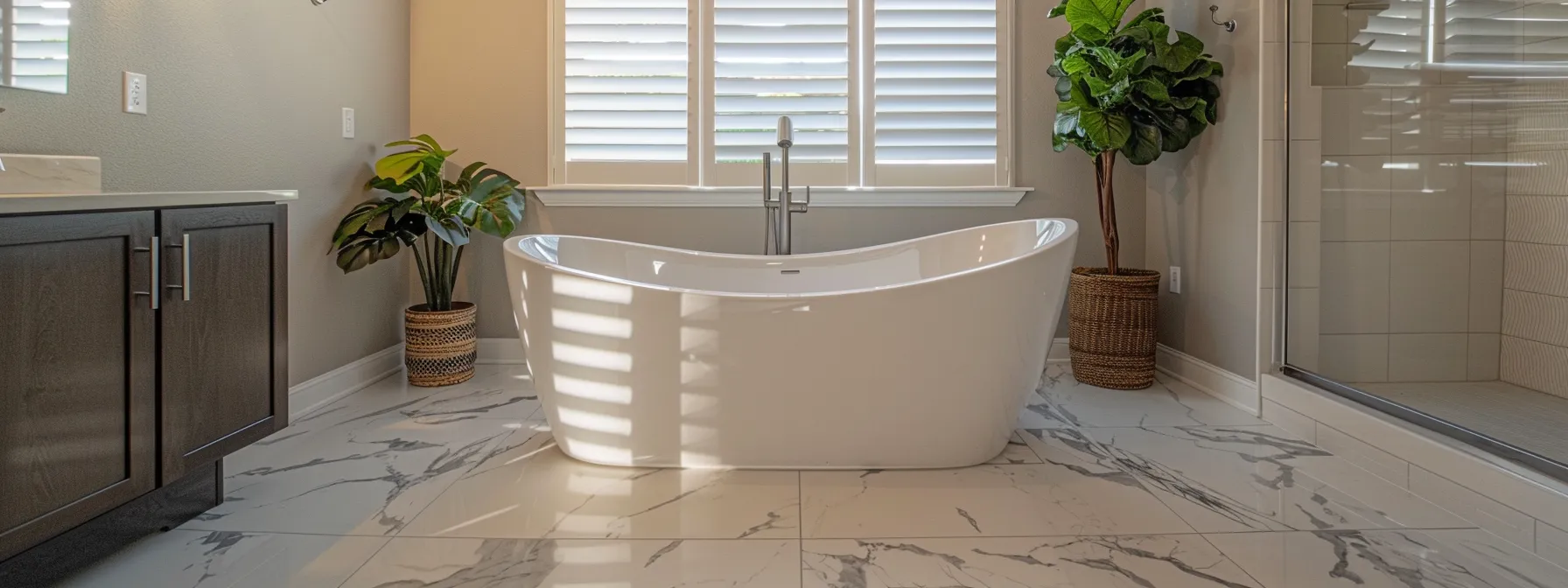 a modern, sleek bathroom with a luxurious freestanding bathtub and elegant marble flooring in killeen, tx.