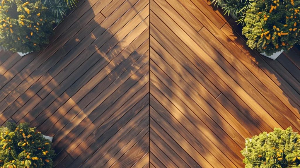 a deck with a chevron pattern creating a sense of expansive elegance.