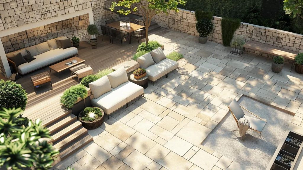 a beautifully designed and durable patio layout showcasing expert craftsmanship.
