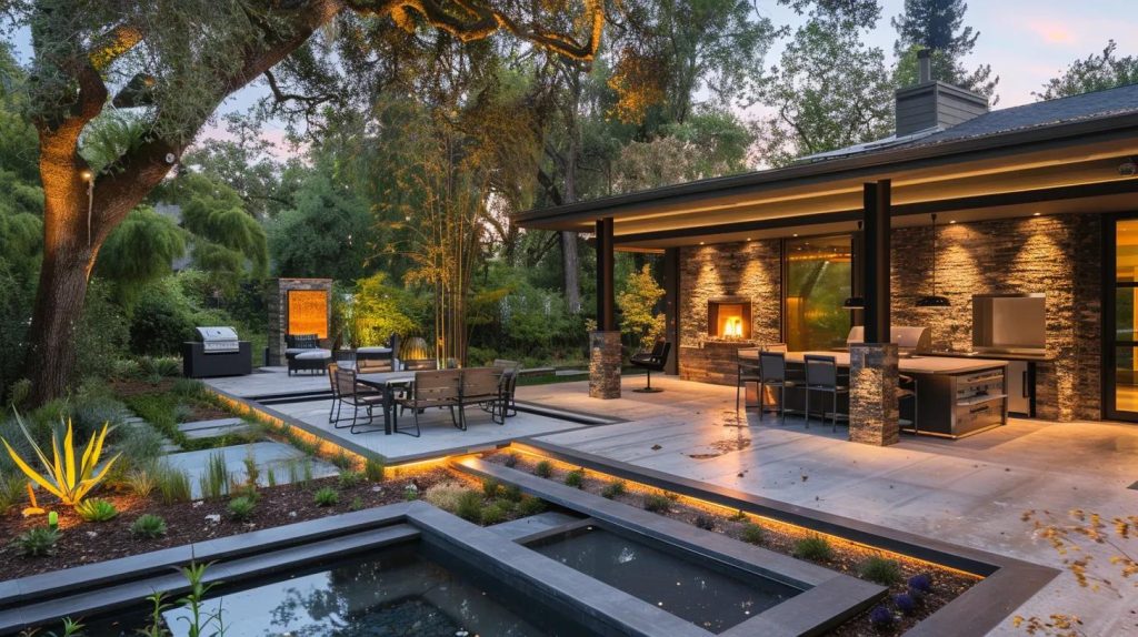 looking at a collection of completed backyard and patio projects on a digital platform like houzz.