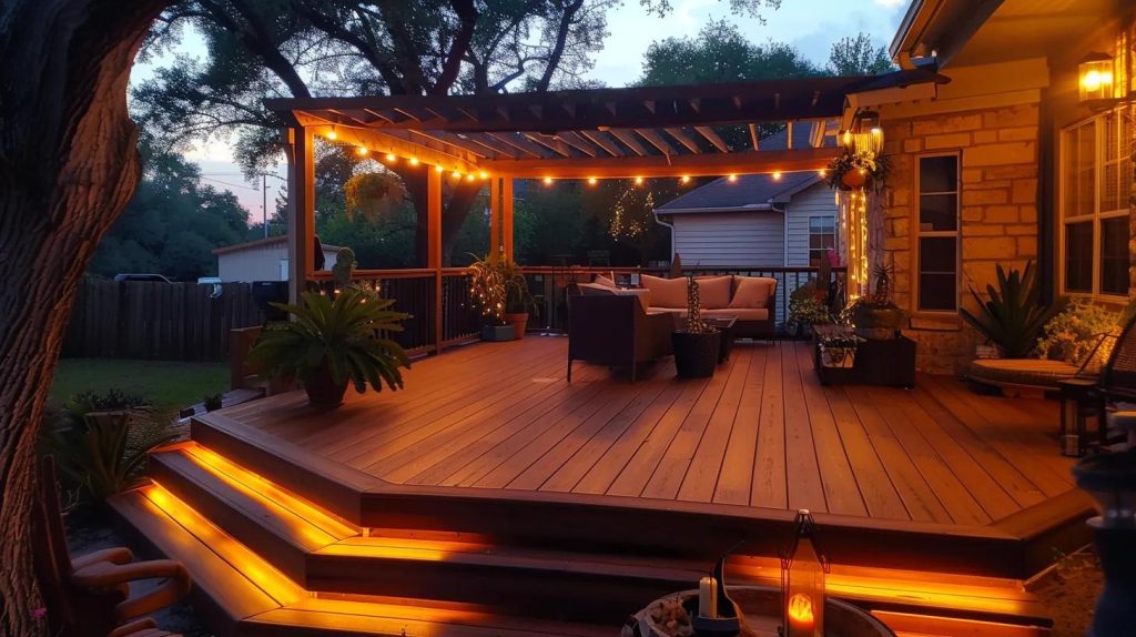 warmly lit patio deck in copperas cove, texas.