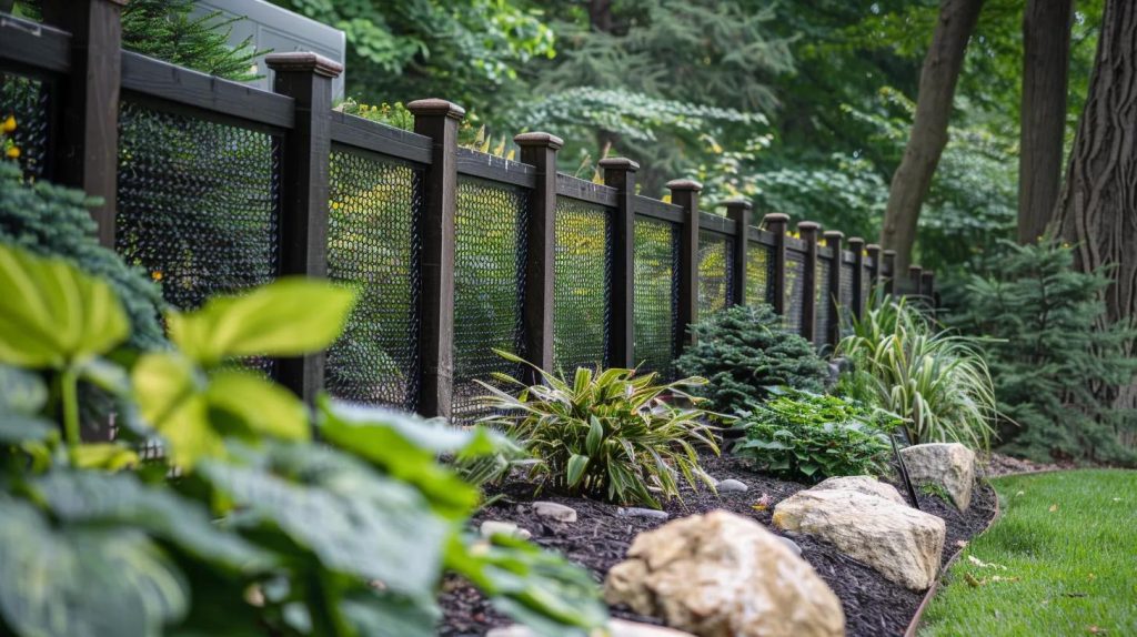a mesh privacy fence blending seamlessly with the lush landscape, providing subtle security.