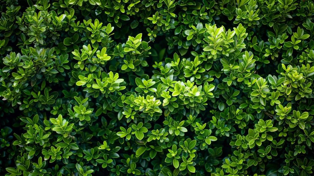 lush green shrubbery forming a natural barrier around a backyard oasis.