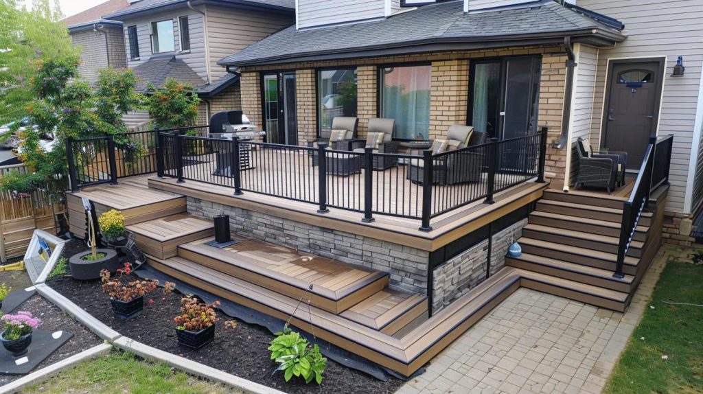 a beautifully renovated outdoor living space with a stylish and durable deck or patio.