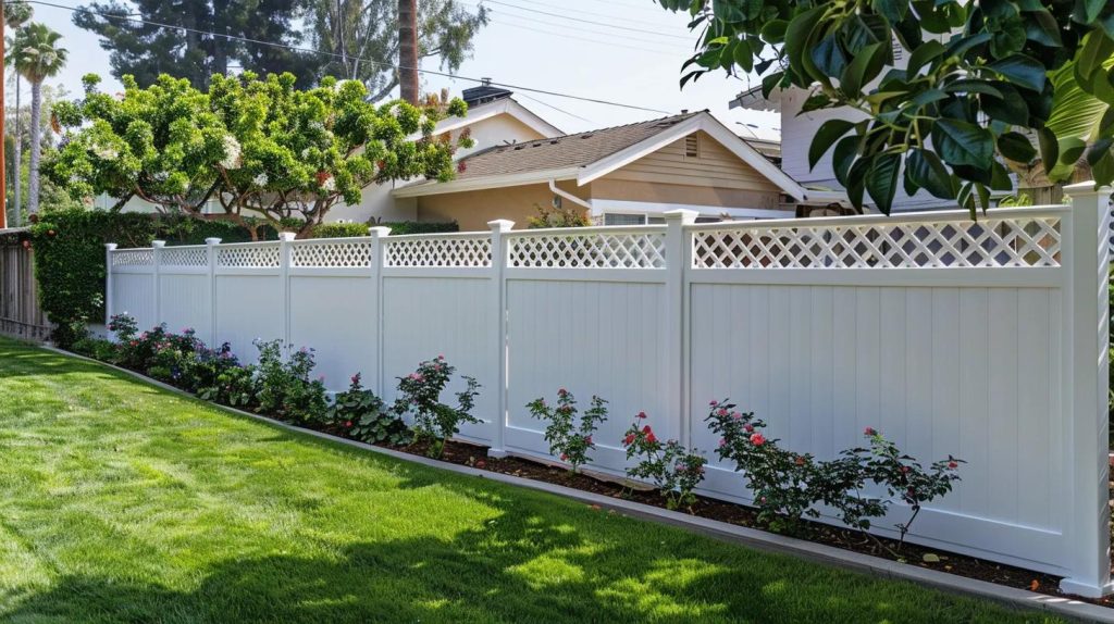 an elegant expandable privacy fence blending seamlessly with the lush green landscape of a california property.