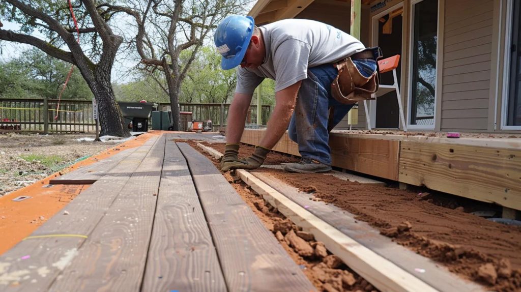 an expert construction worker carefully lays down termite-resistant materials for a deck in copperas cove, tx.